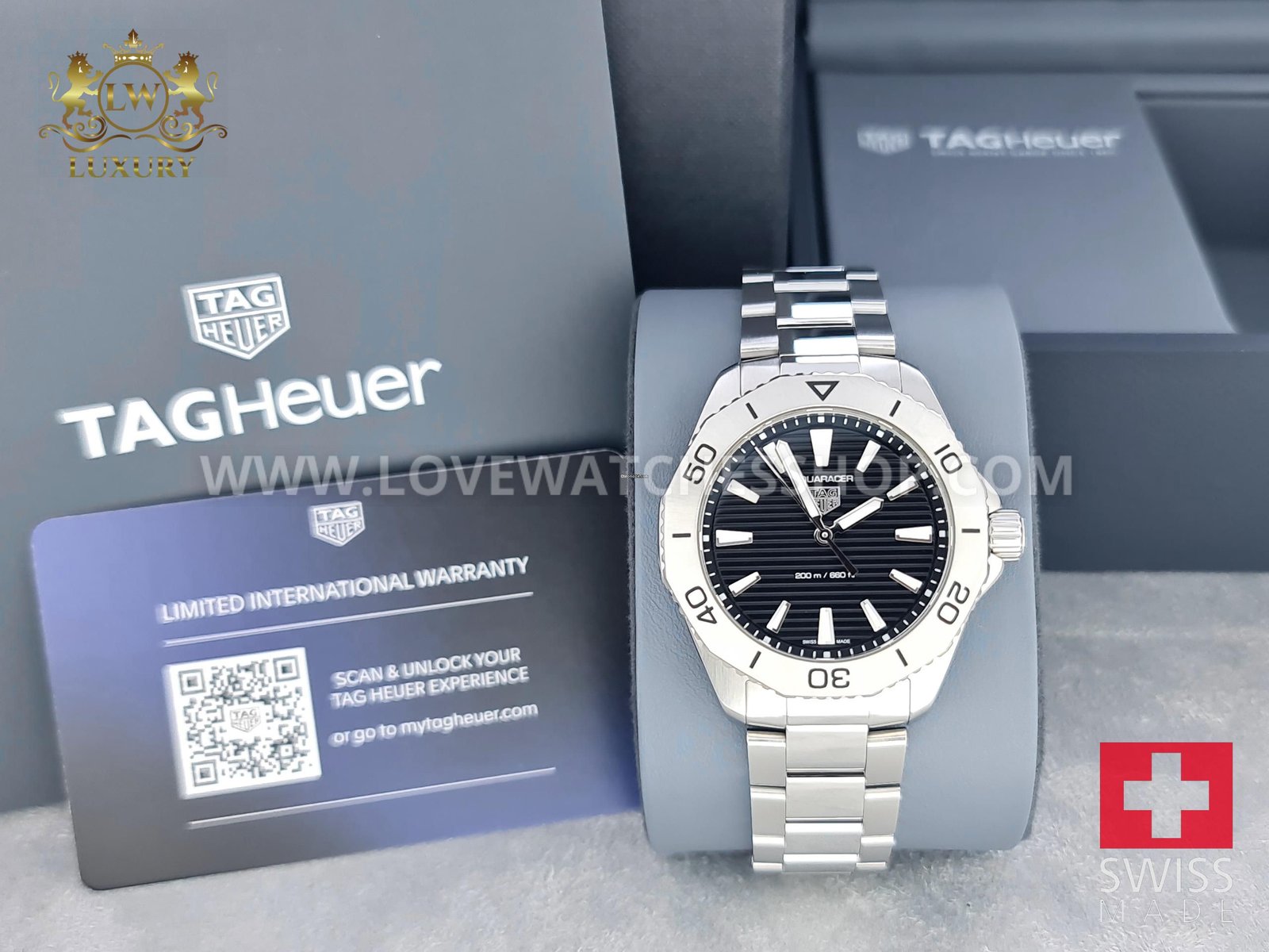 TAG Heuer Aquaracer Professional 40mm Quartz 200M Date Full Steel Black Dial WBP1110 BA0627