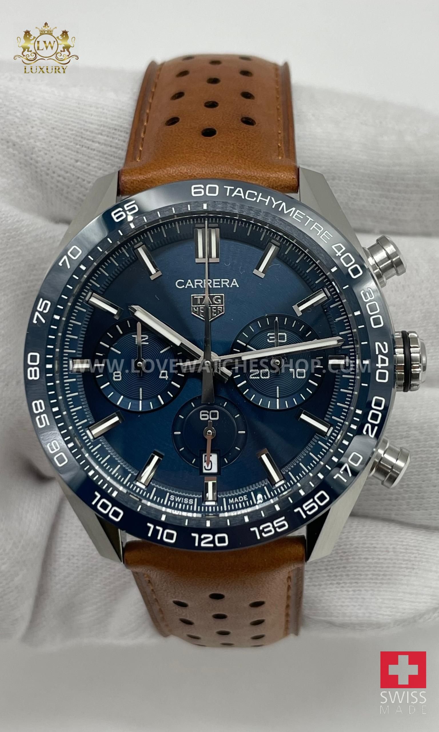 TAG Heuer Carrera Automatic Chrono 2025 blue TH20-00 CBN2A1A.FC6537 Perforated leather strap