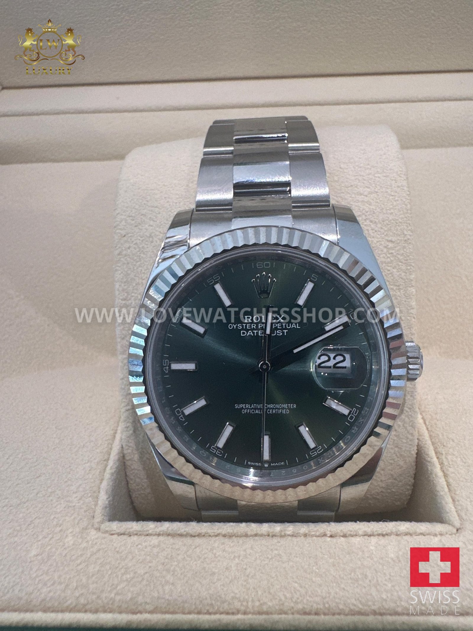 Rolex Datejust 41 Date Just 41 Mint Green Fluted Bezel Oyster Bracelet