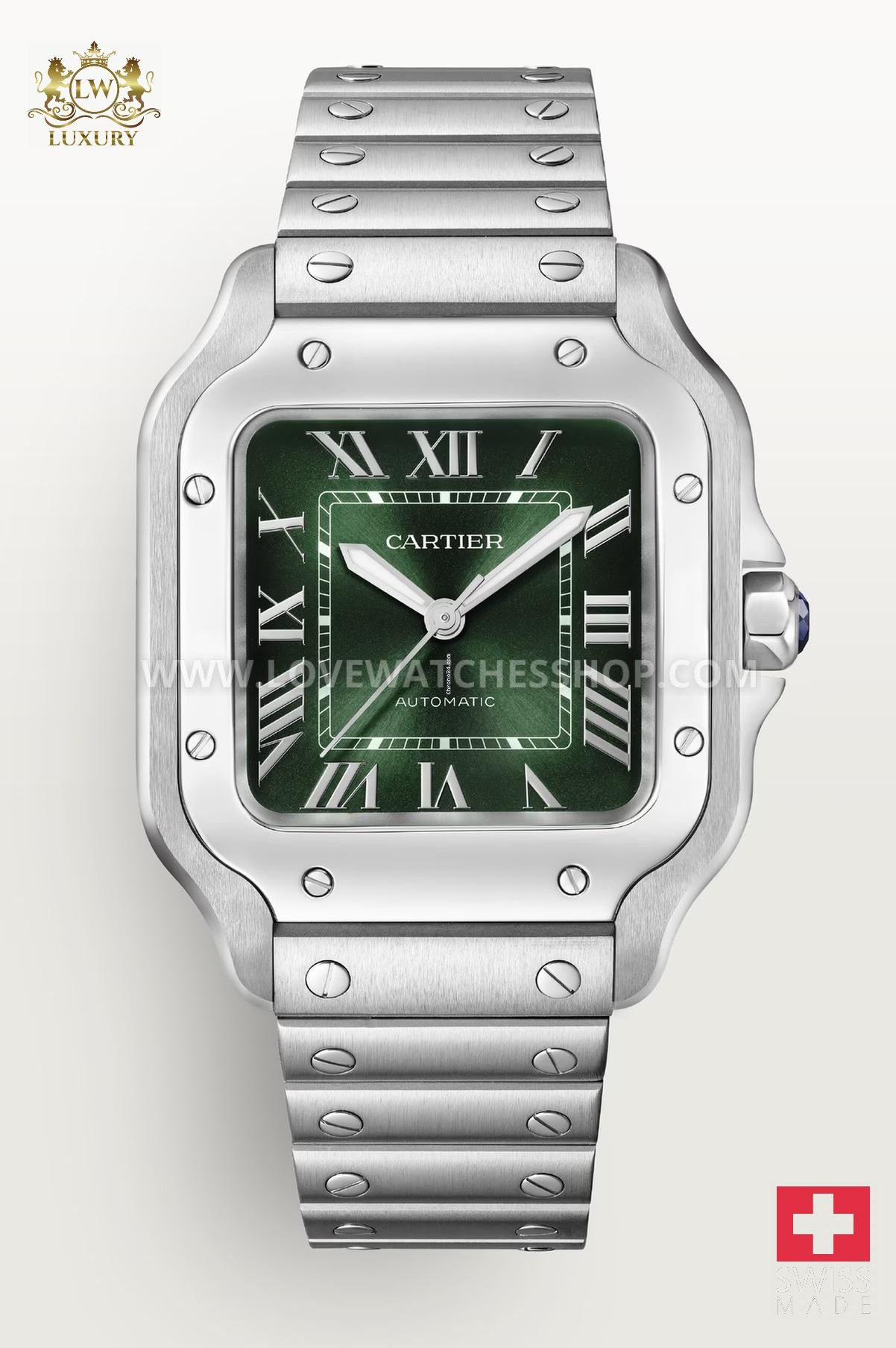 Cartier Santos De Cartier Medium Midsize Green Dial Watch WSSA0061 NEW UNWORN