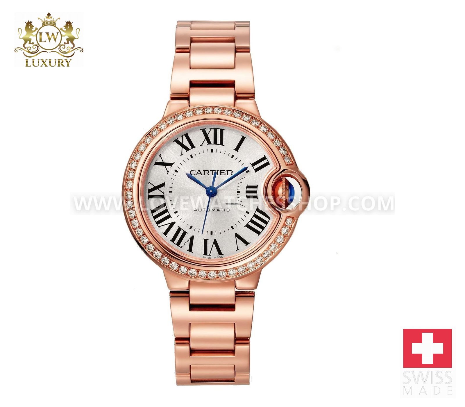 Cartier Ballon Bleu 33mm Steel Roman Dial Bezel Steel Bracelet