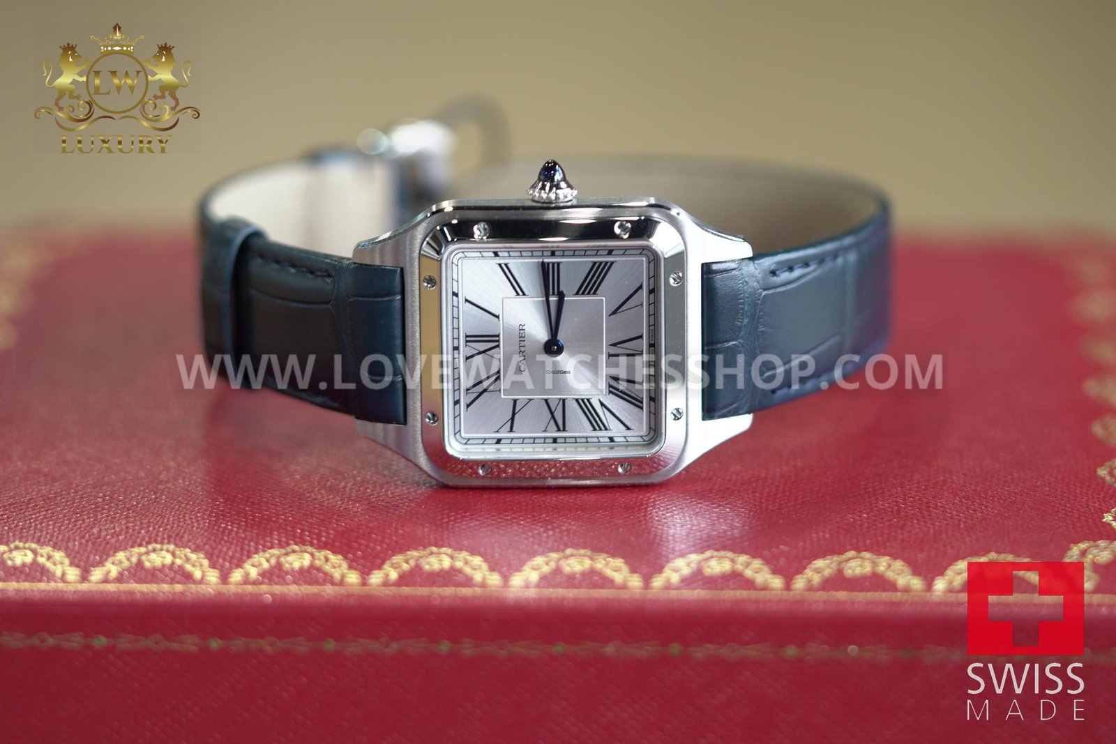 Cartier Santos Dumont 2025 Stainless Steel Santos Dumont UNWORN COMPLETE SET Large White Roman Dial Leather