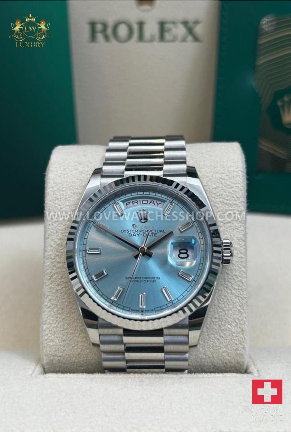 Rolex Day-Date 36 ice blue with baguettes New 2024