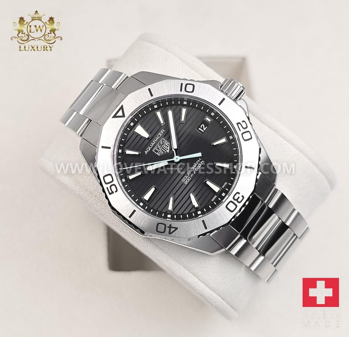 TAG Heuer Aquaracer Professional 200M Solargraph 40mm Black Sunray Dial Full Steel WBP1114 BA0000