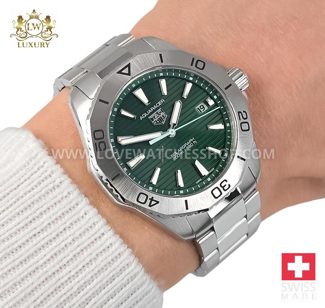 TAG Heuer Aquaracer Professional 200M Solargraph 40mm Green Dial Full Steel WBP1115 BA0000