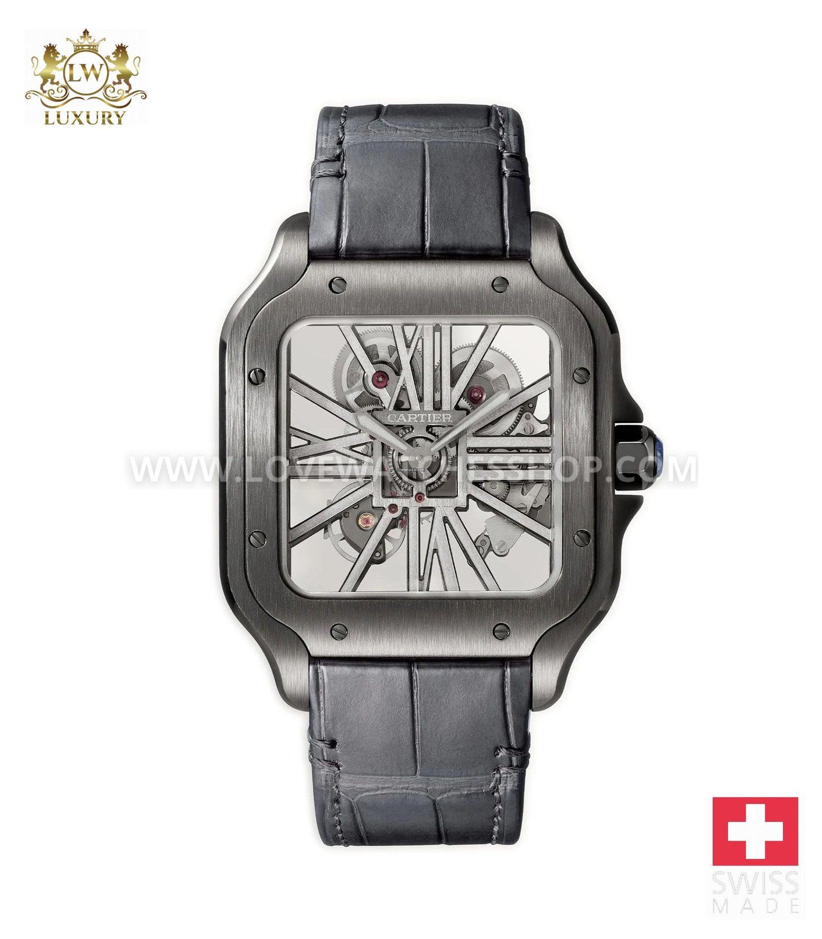Cartier Santos 40mm Large Skeleton Dial Black ADLC Steel Bracelet Manual