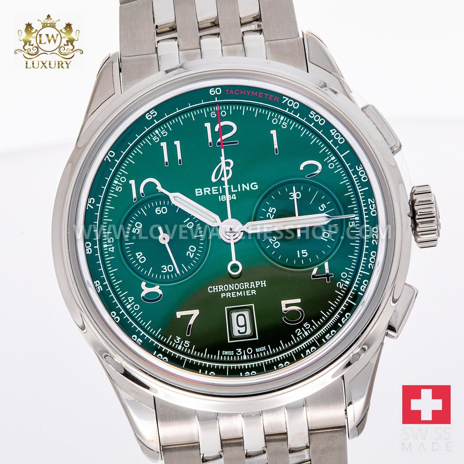 Breitling Premier B01 Chronograph 42 Green AB0145371L1A1 NEW 03/2025 Full Set Stickers Unworn