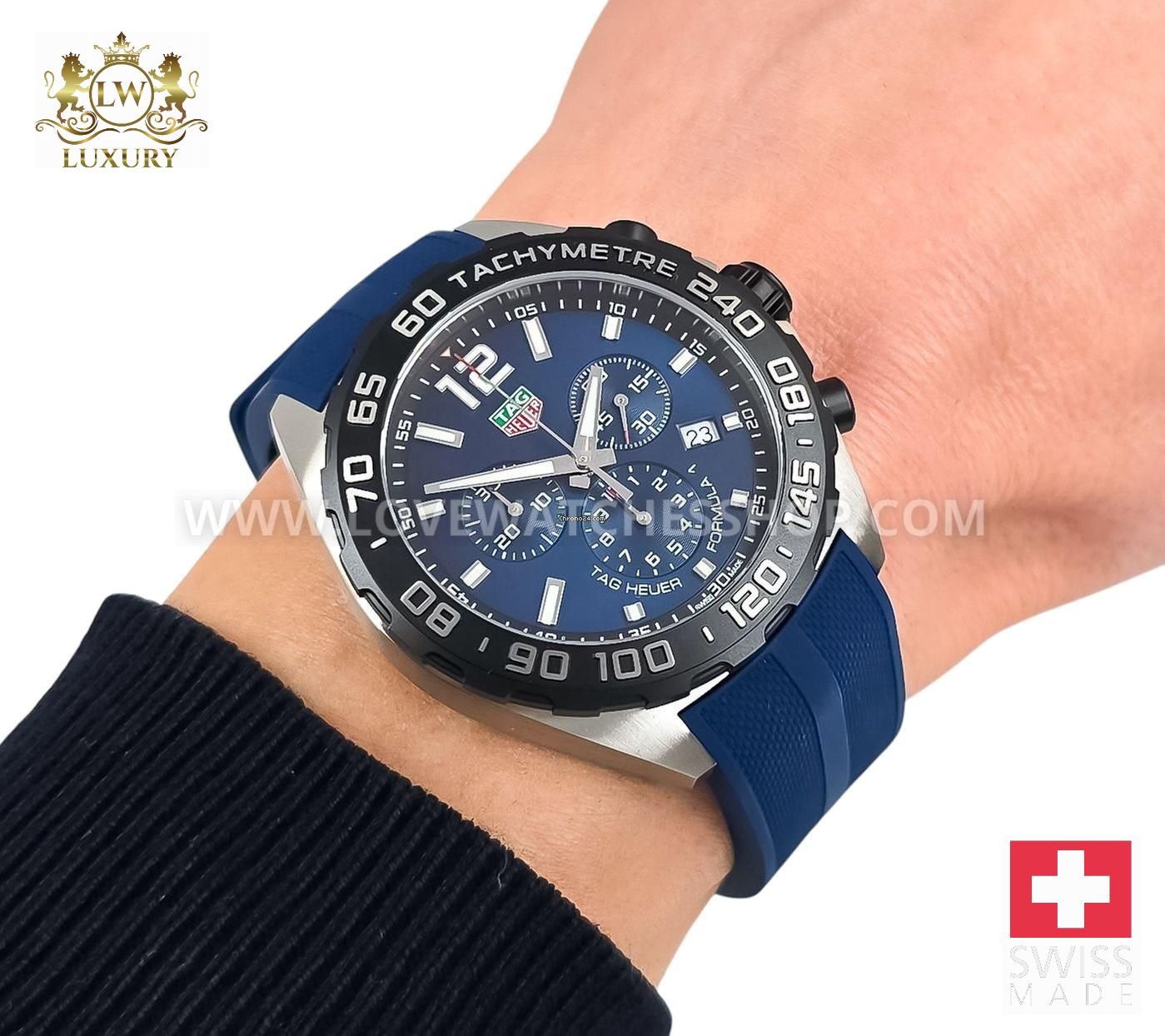 TAG Heuer Formula 1 Quartz Chronograph Quartz 43mm Blue Dial Steel Case Blue Rubber Strap CAZ101AV