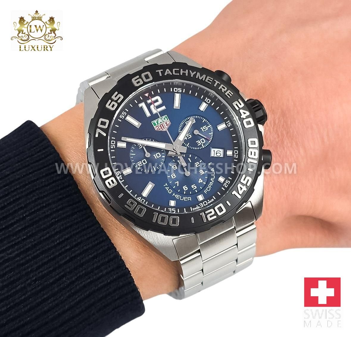 TAG Heuer Formula 1 Quartz Chronograph Quartz 43mm Blue Dial Steel Case Steel Bracelet CAZ101AV