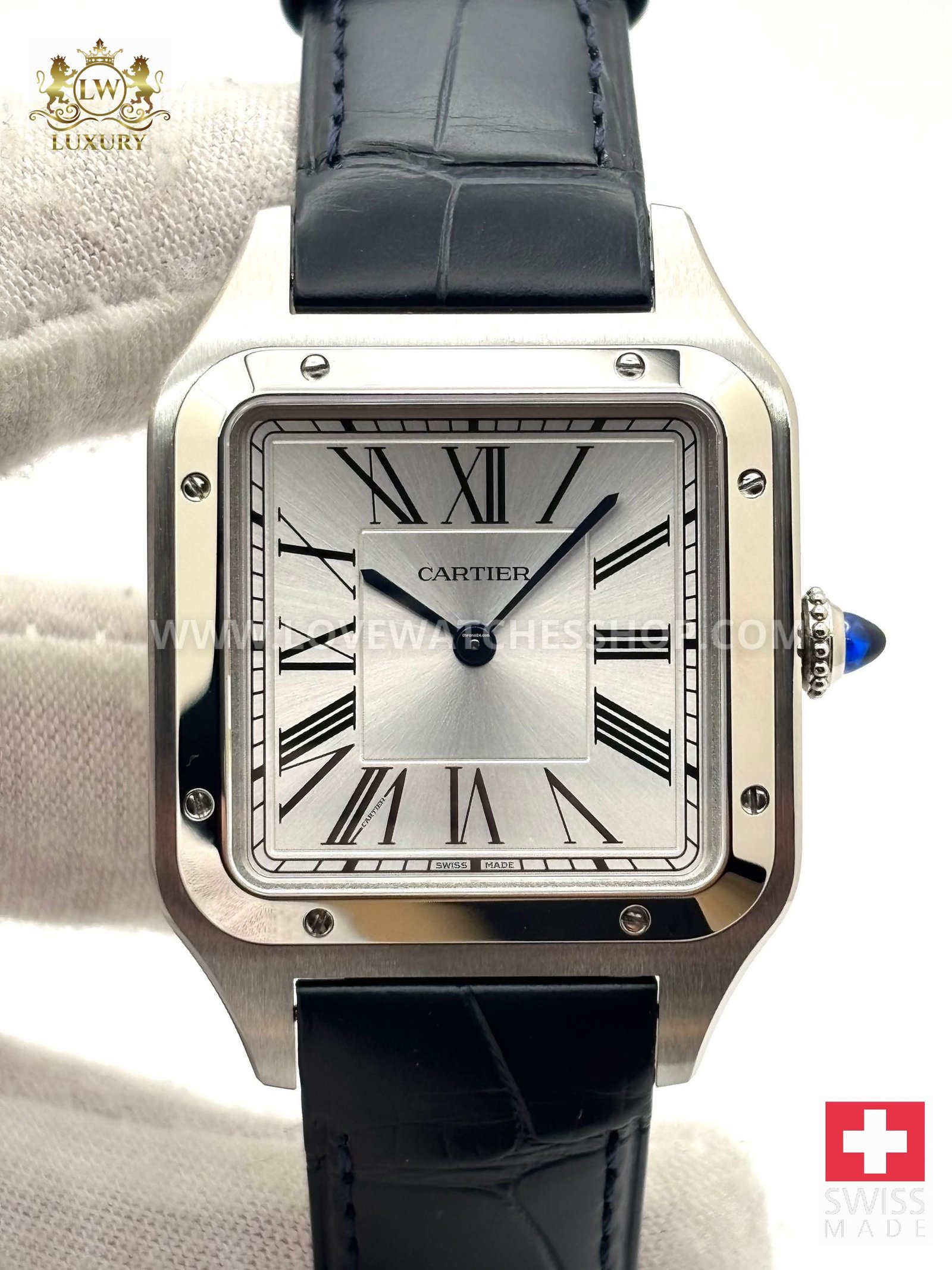 Cartier Santos Dumont Unworn Santos Dumont Large Size 43.5mm Silver Roman Dial Strap WSSA0085 Box & Papers 2025