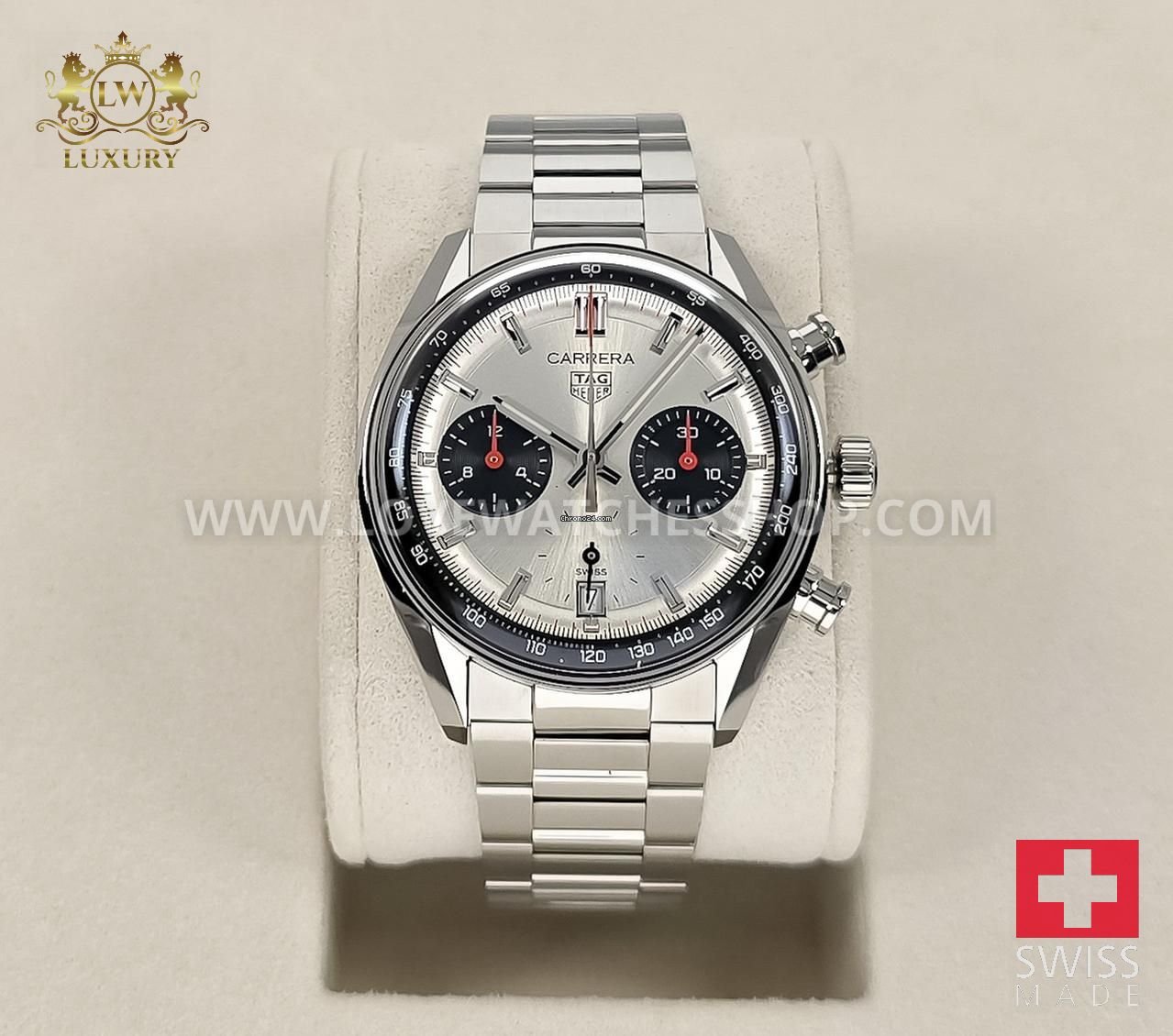 TAG Heuer Carrera Chronograph 39mm White Silver Sunray Dial Steel Bracelet Manufacture Movement