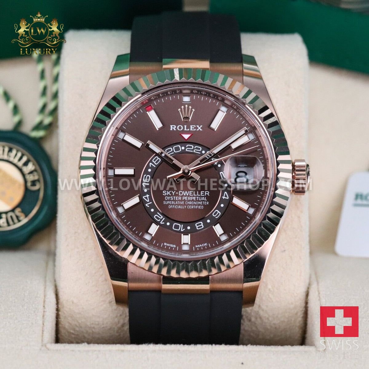 Rolex Sky-Dweller Chocolate Rose Steel Brown Dial 42mm Oyster Flex Rubber 326235