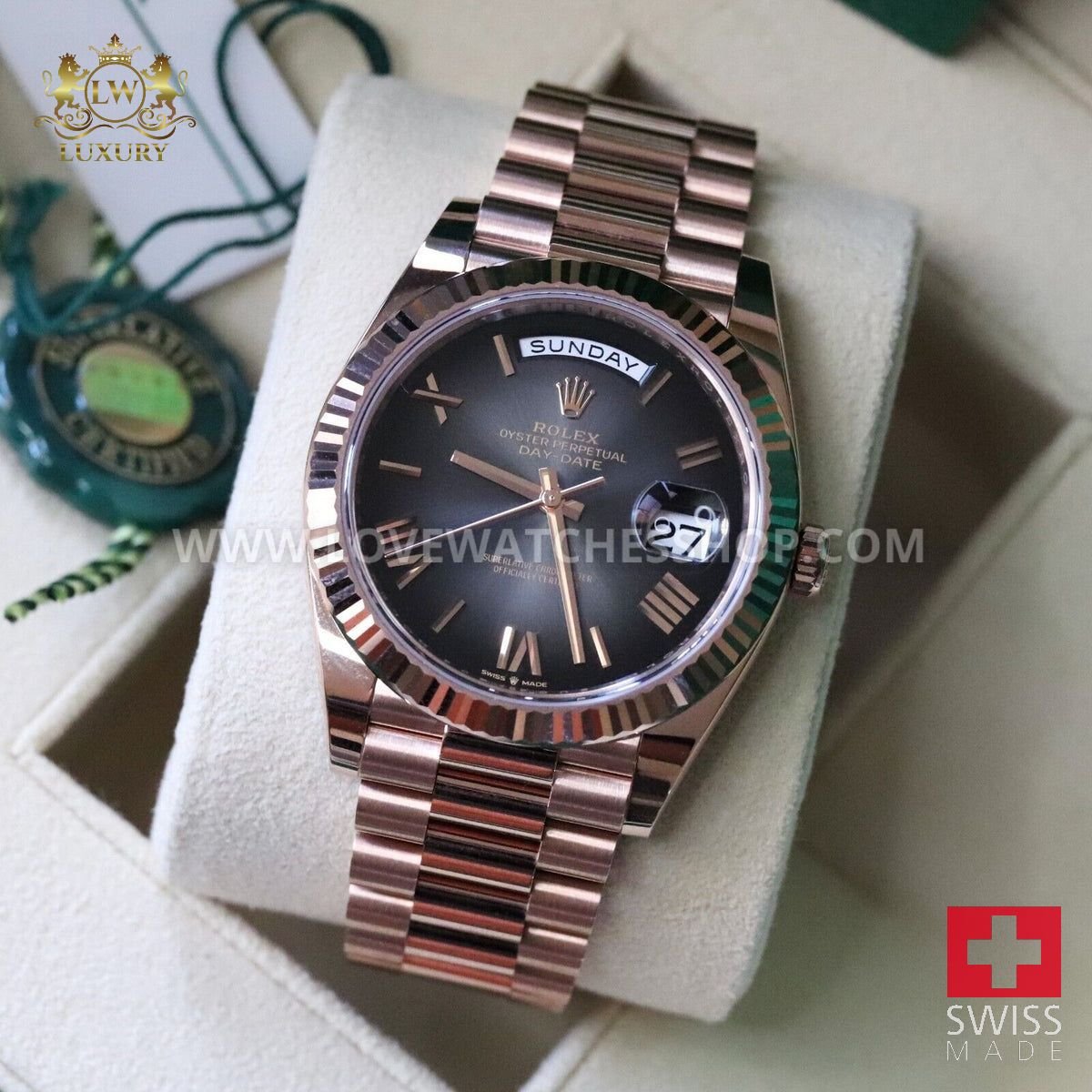 Rolex Day Date 40 Slate Ombre Gradient Rose Steel Roman 228235 - 2024 Release