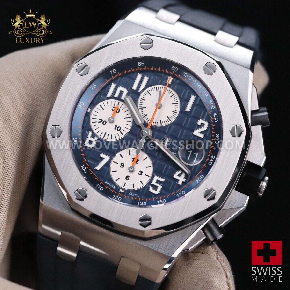 Audemars Piguet Royal Oak Offshore 42mm Navy Blue Orange Complete Mint 26470ST.OO.A027CA.01
