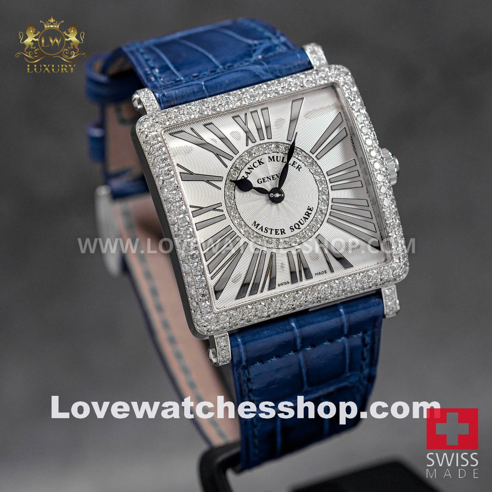 MASTER SQUARE SILVER DIAL BEZEL BLUE LEATHER STRAP