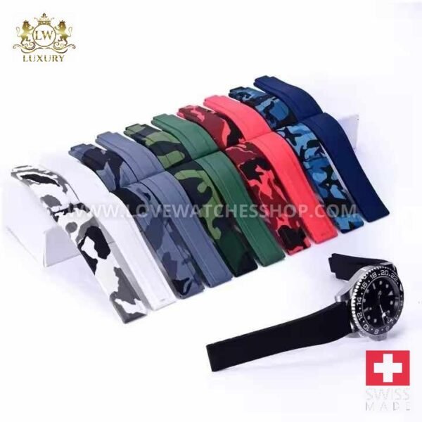 Hot Sale Silicone Rubber Watch Bands Straight End Camouflage Watch Straps Replacement for Rolx 20mm 21mm