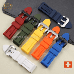 High Quality 22 24 26mm Black Red Blue Yellow Orange Rubber Watchband for Panerai Pin Buckle Waterproof Strap with Full logo