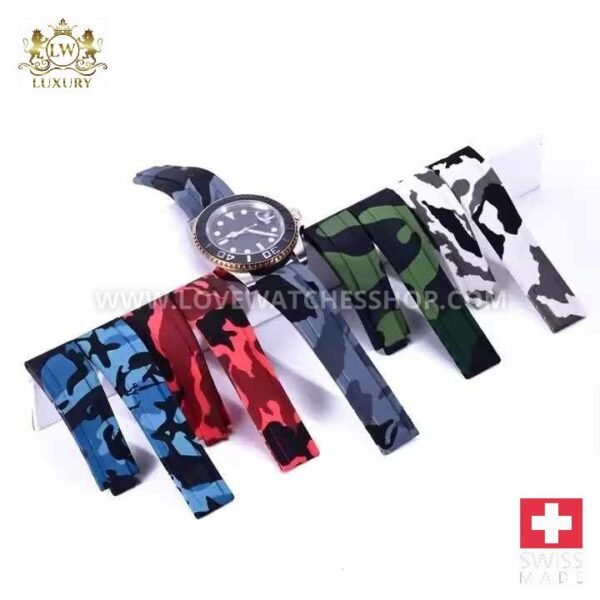 Hot Sale Silicone Rubber Watch Bands Straight End Camouflage Watch Straps Replacement for Rolx 20mm 21mm