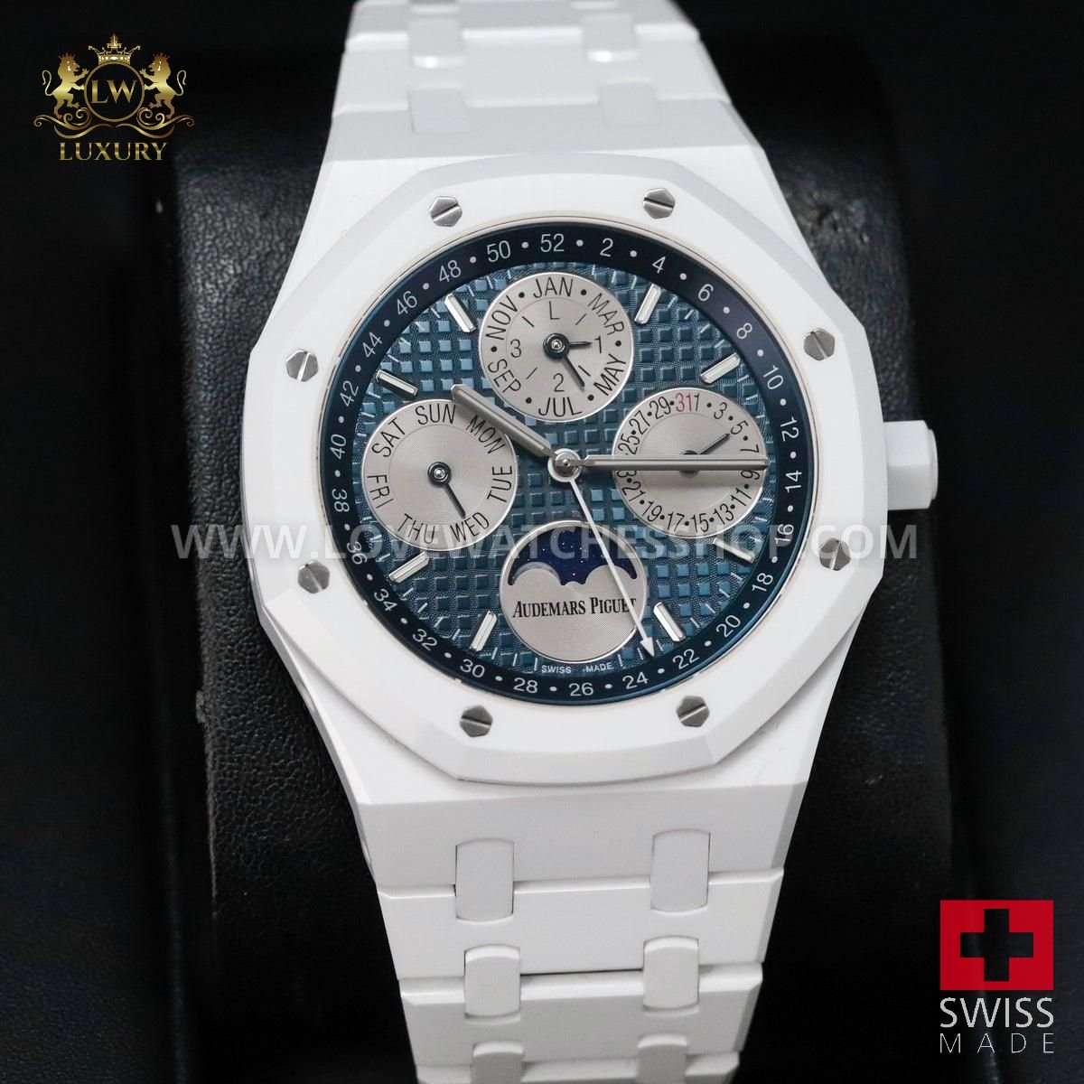 Audemars Piguet Royal Oak Perpetual Calendar White Ceramic Perpetual Calendar Blue Dial 41mm Moonphase 26579CB