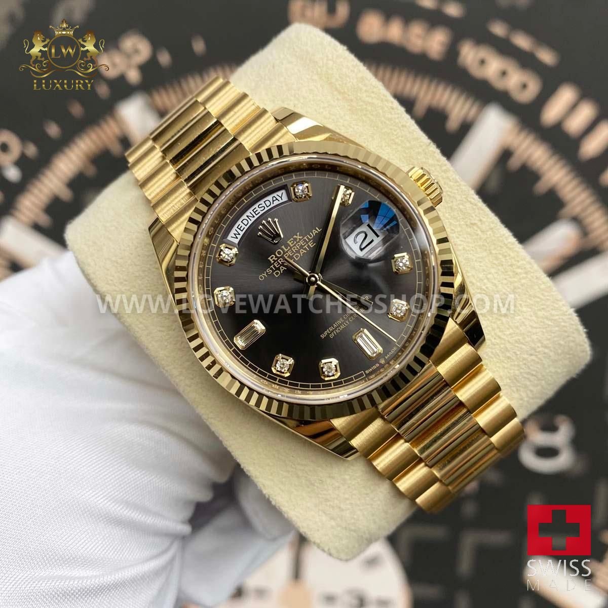 Rolex Day-Date 36mm Presidential 128238 Fluted Bezel Grey Dial Pre-Owned
