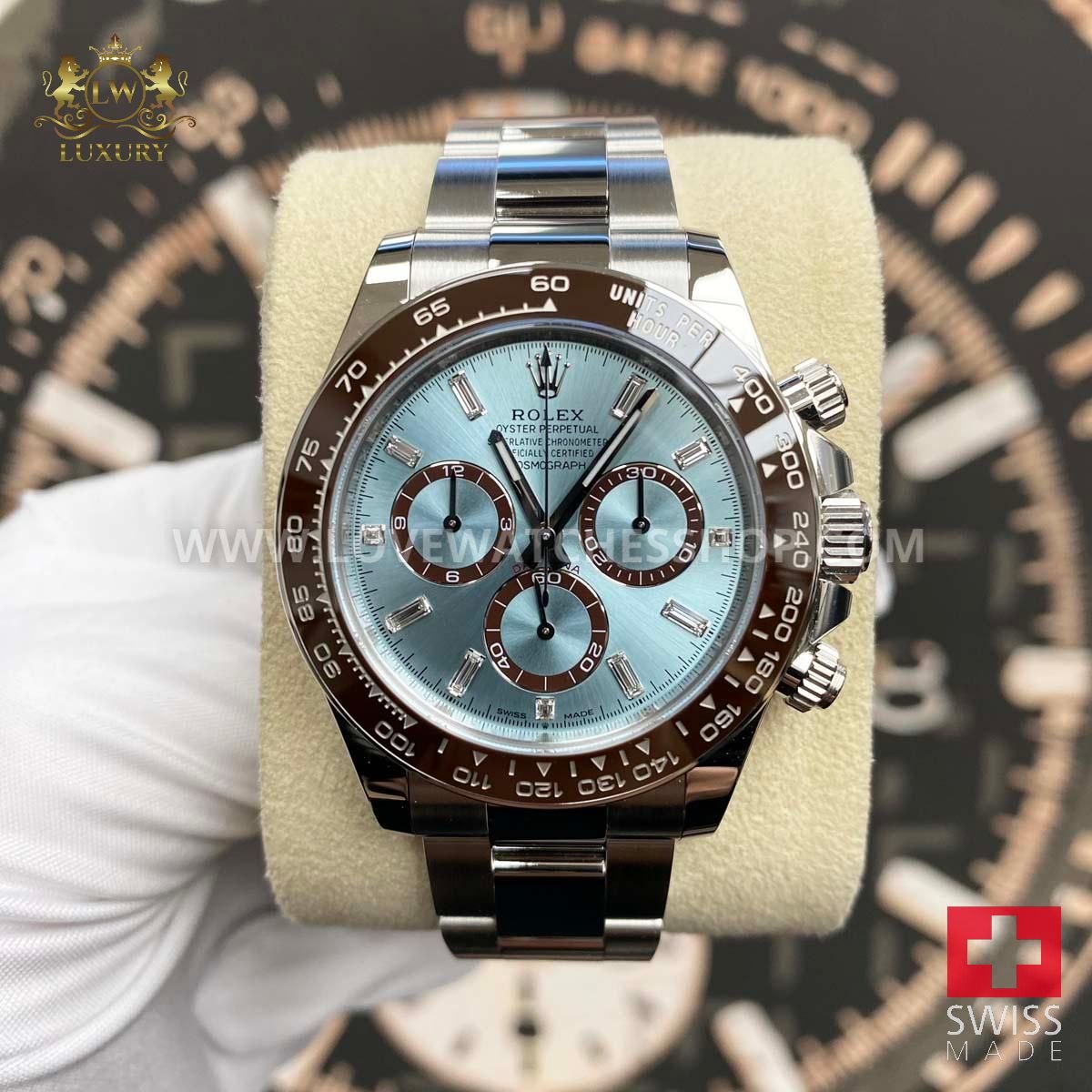 Rolex Daytona 126506 Skeletonized Case-back 40mm Ice Blue Baguette Diamond Dial