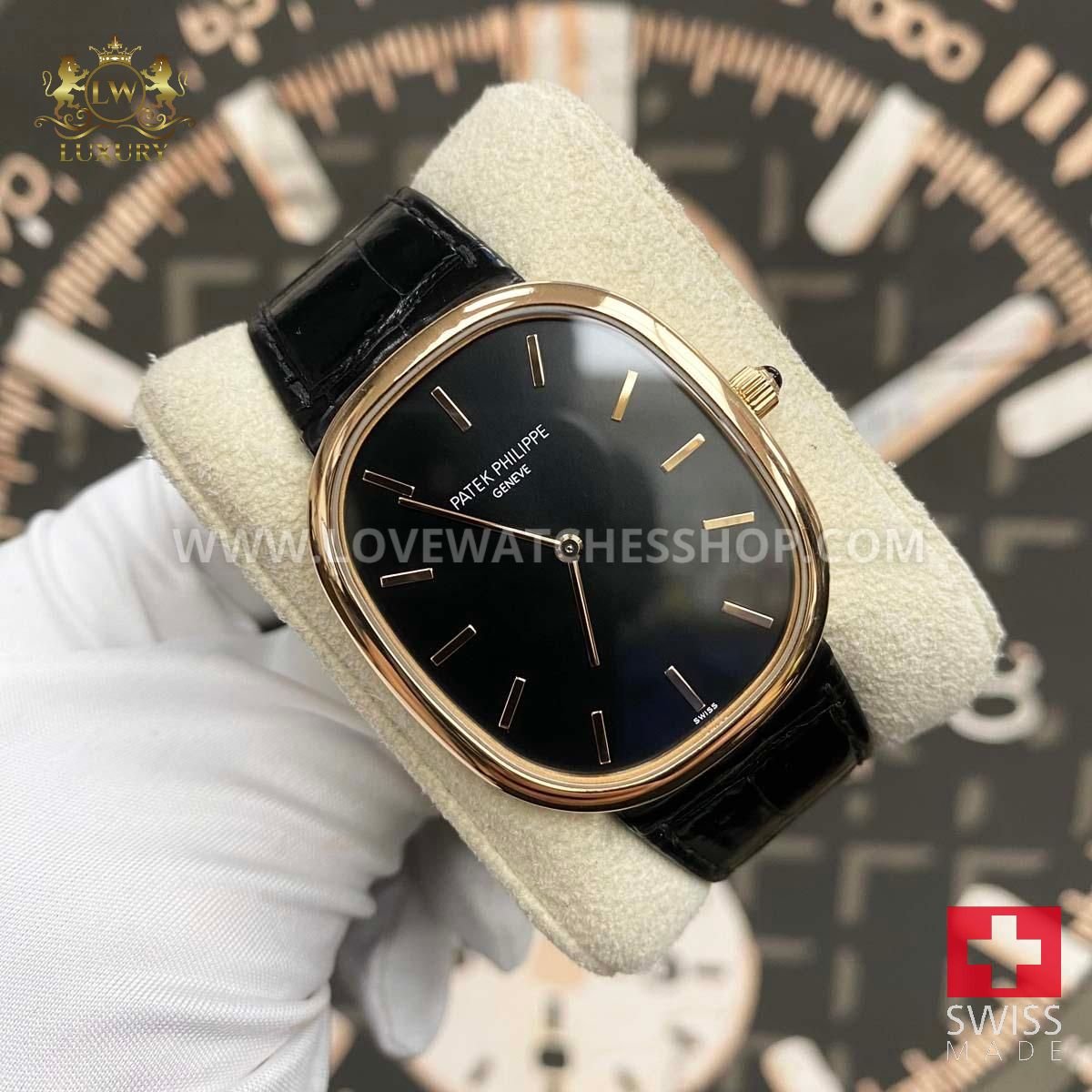 Patek Philippe 50th Anniversary Extra-Thin Golden Ellipse 34mm 5738R Black Dial