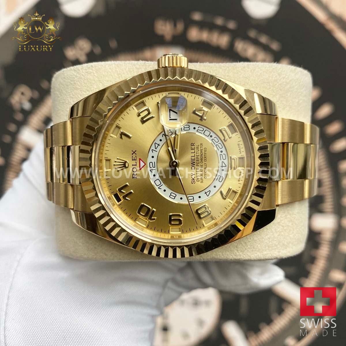 Rolex Sky-Dweller 42mm Yellow Steel 326938 Champagne Dial Pre-Owned