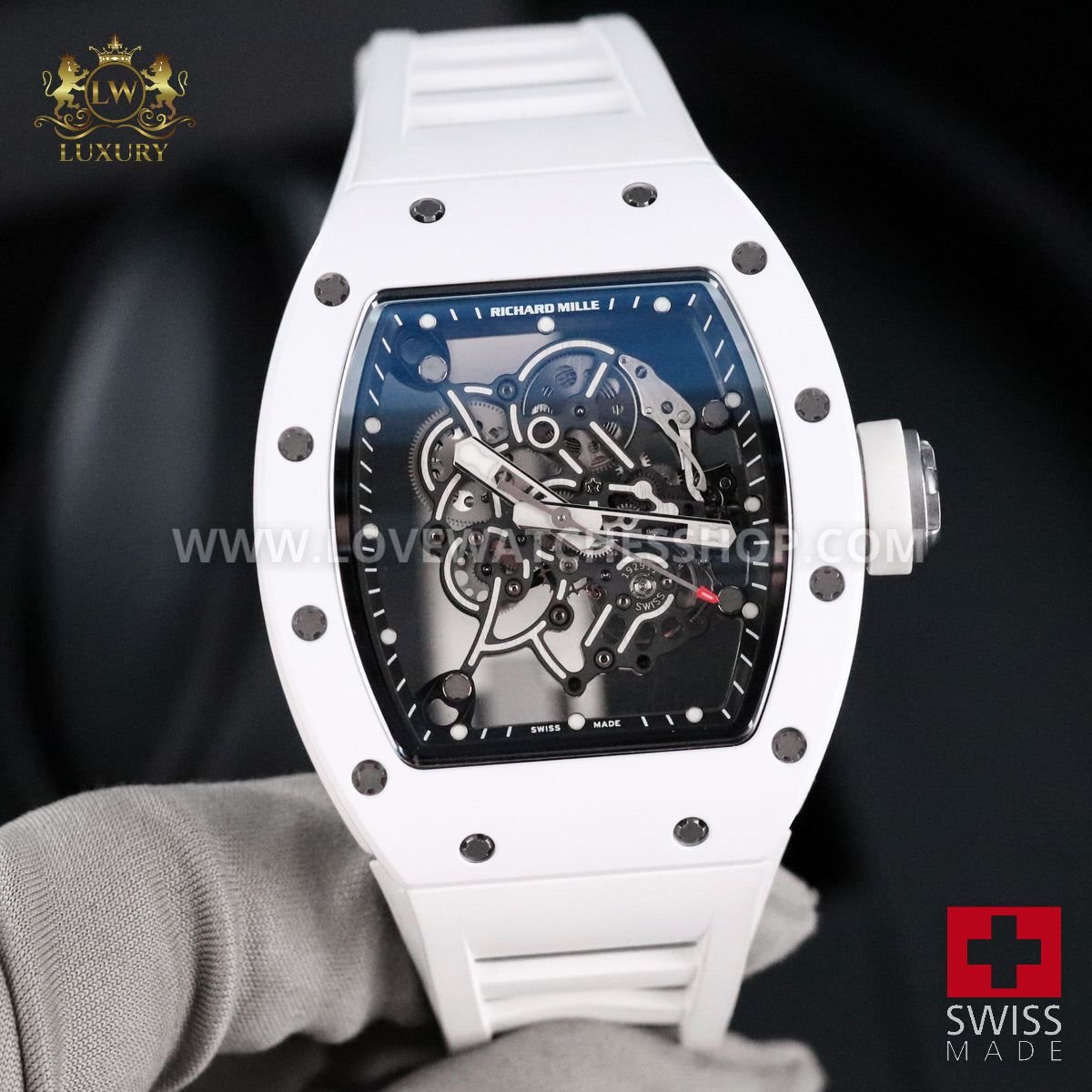 Richard Mille RM 055 Bubba Watson White Ceramic Skeleton Titanium Rubber 49.8mm x 42mm