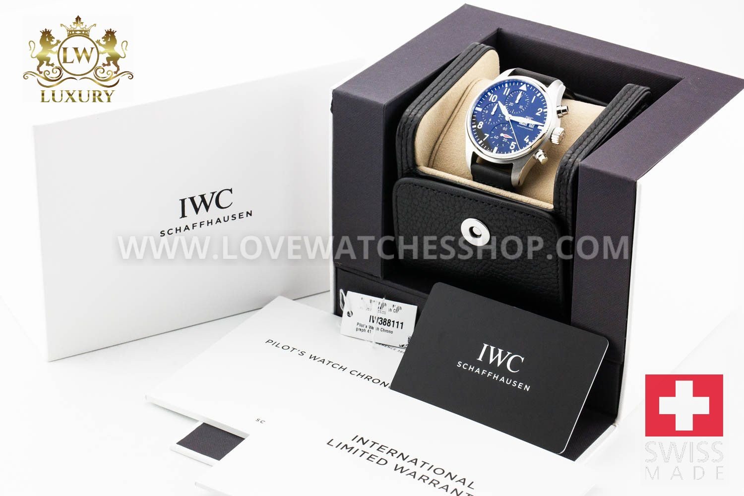 IWC Pilot Chronograph 41mm Black Leather blue dial IW388111