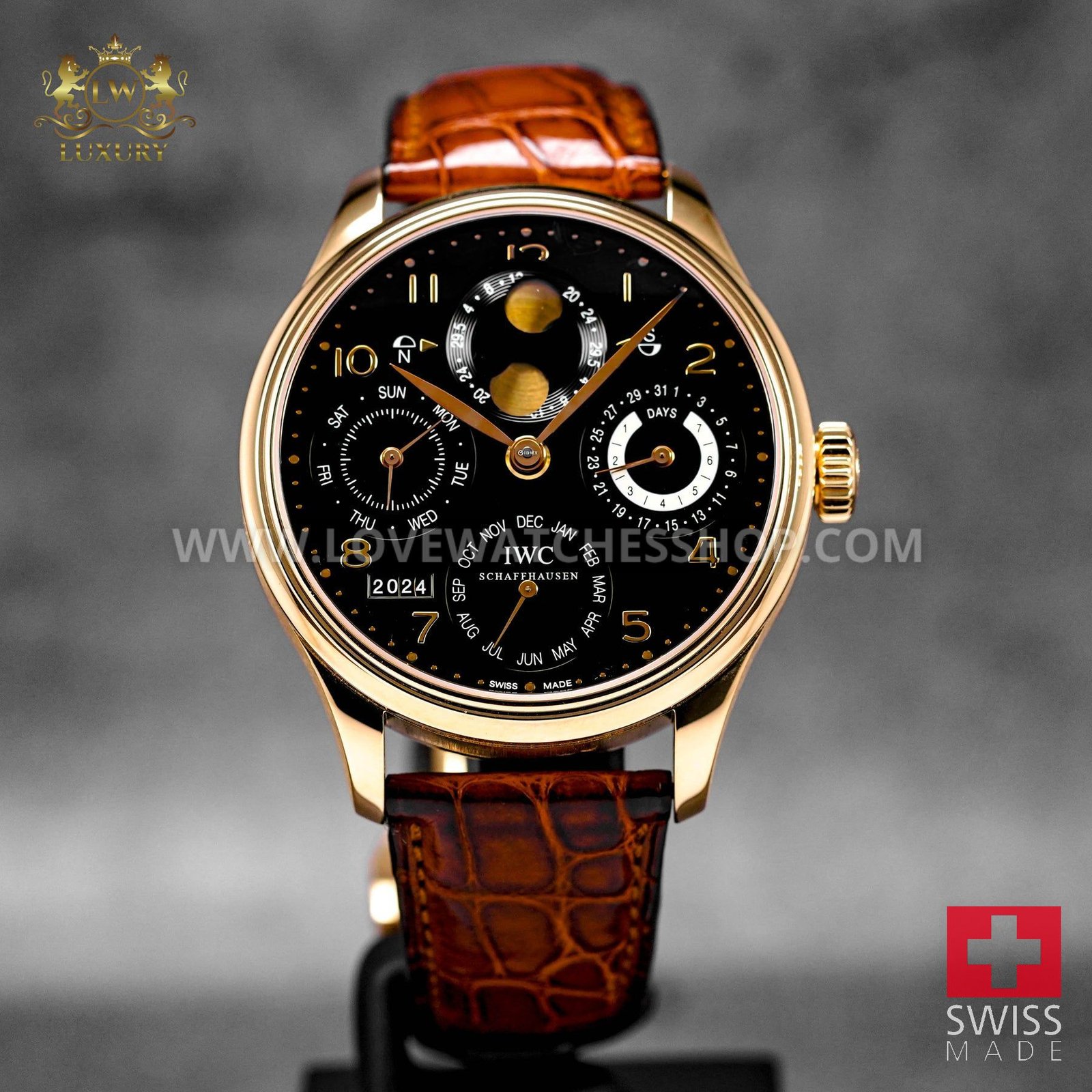 PORTUGIESER Stainless Steel PERPETUAL CALENDAR BLACK DIAL