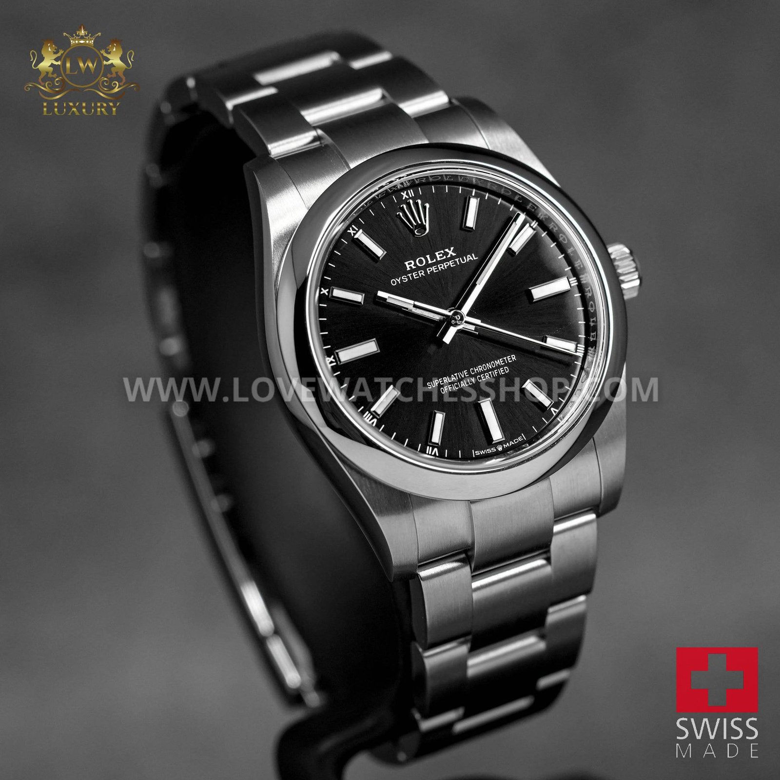 OYSTER PERPETUAL 34MM silver and BLACK DIAL