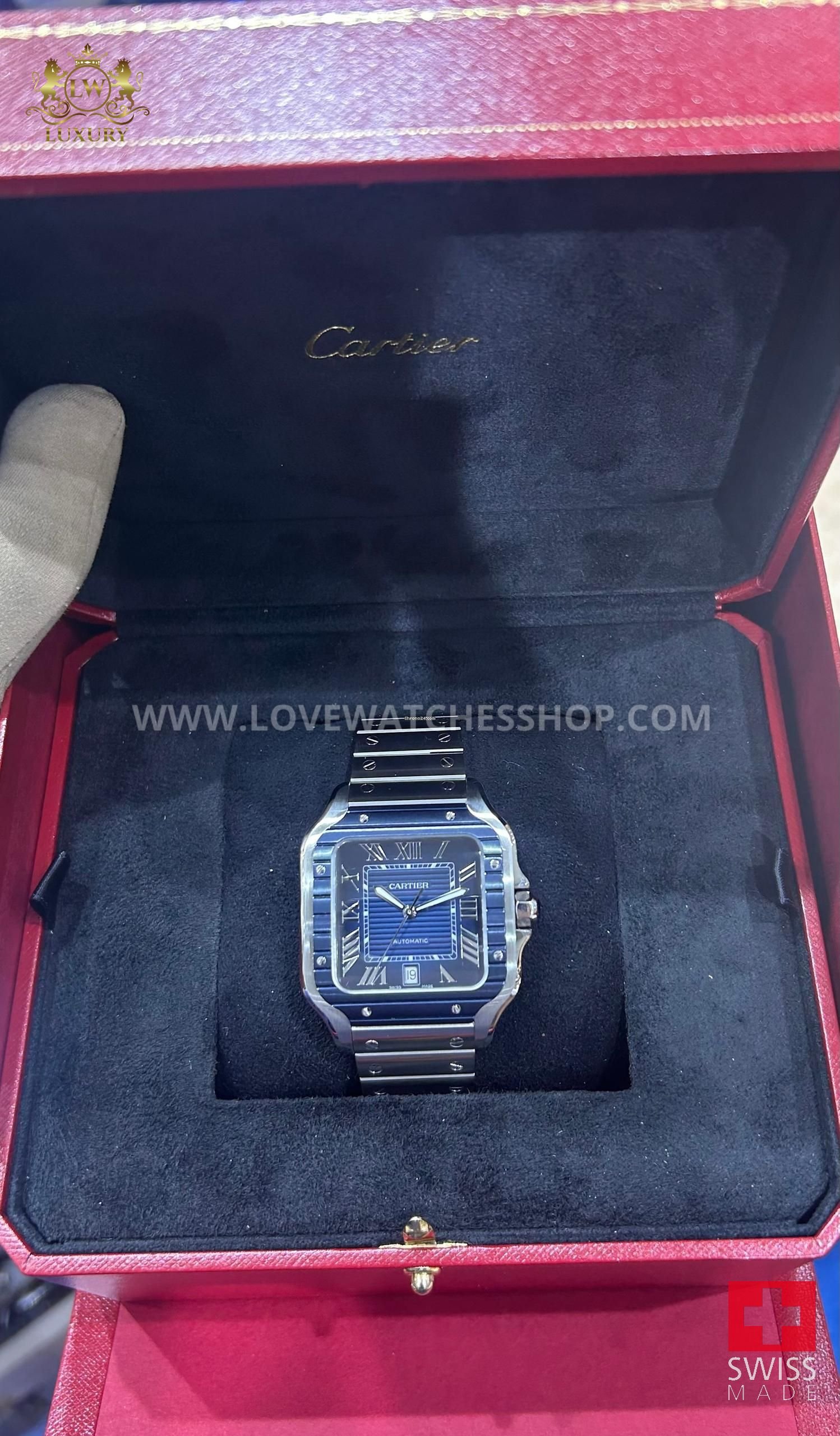 Cartier Santos De Cartier Blue Dial and Bezel Stainless Steel 39.8mm Wssa0048