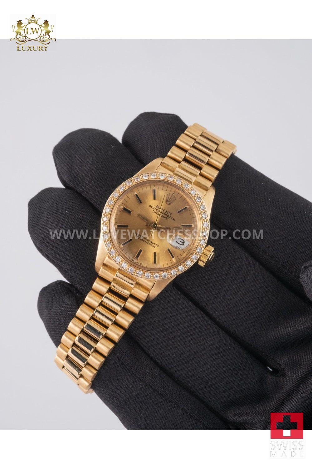 Rolex Ladies Datejust 69278 Yellow Bezel 26mm Watch