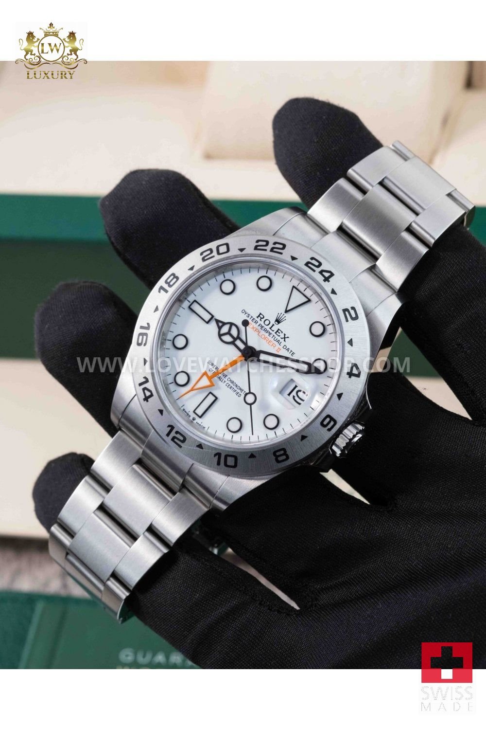 Rolex Explorer II 42mm Polar White Dial Orange Hand Steel Oyster Watch 216570