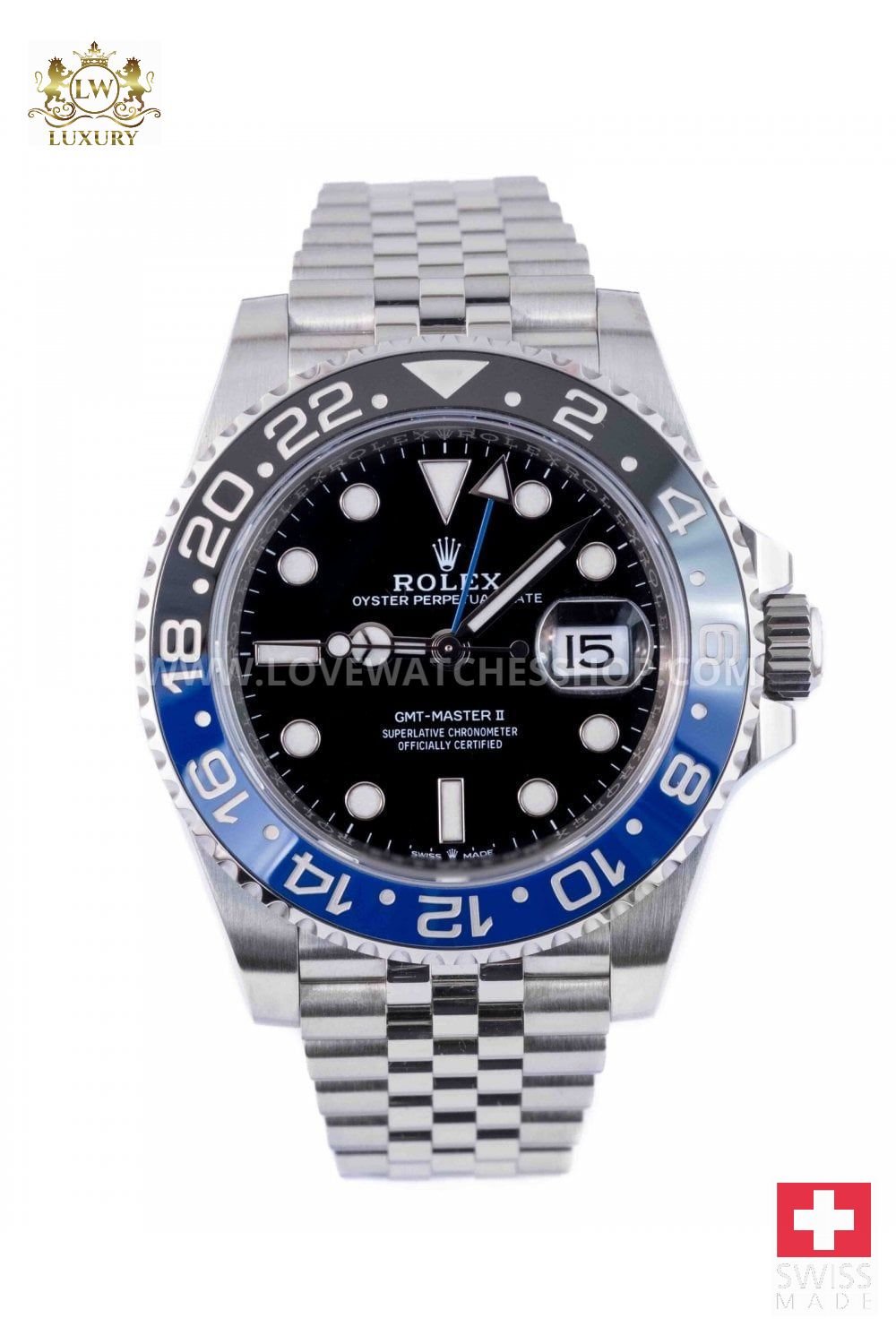 Rolex Oyster Perpetual GMT-Master II 40mm Oystersteel watch with black dial and jubilee band